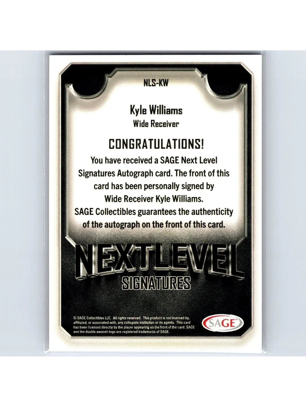 2025 Sage - Kyle Williams Next Level Signatures NLS-KW - Washington St Cougars
